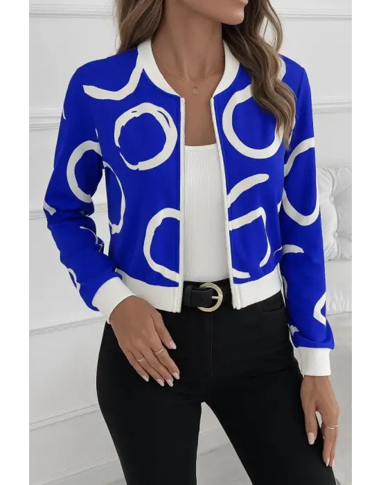 Kadın Uzun Kollu önden Fermuarlı Kısa şardonlu Dalgıç Ceket