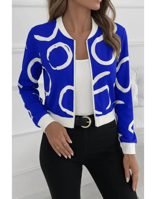 Kadın Uzun Kollu önden Fermuarlı Kısa şardonlu Dalgıç Ceket
