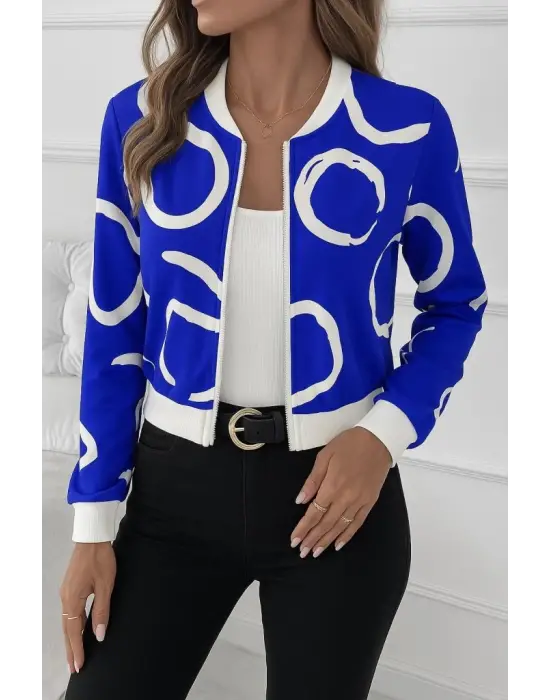 Kadın Uzun Kollu önden Fermuarlı Kısa şardonlu Dalgıç Ceket