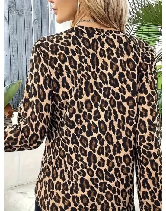 Trend Leopar Desenli Modal Bluz