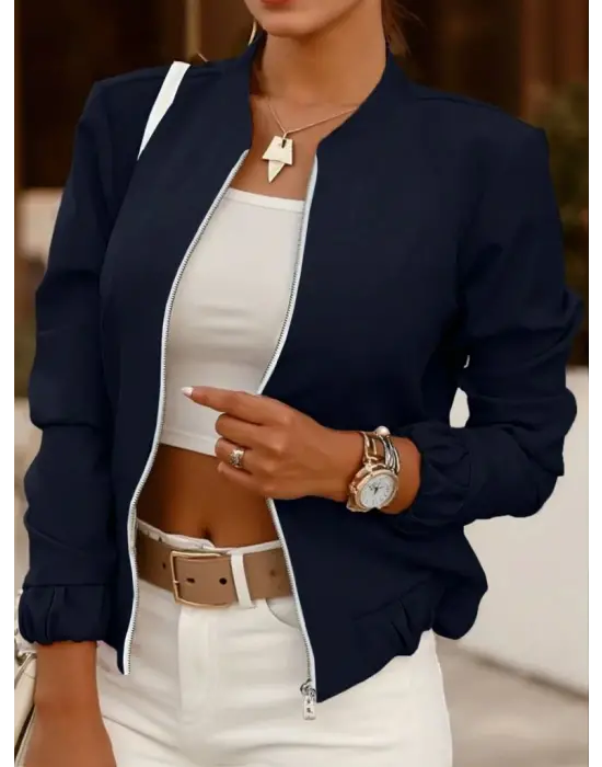 Kadın Uzun Kollu önden Fermuarlı Modal Ceket