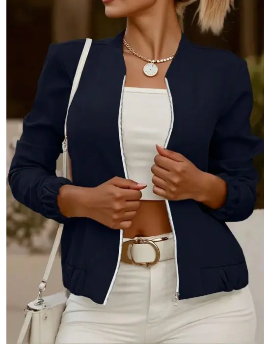 Kadın Uzun Kollu önden Fermuarlı Modal Ceket