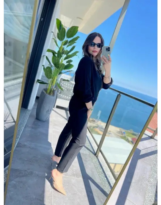 Kadın Uzun Kollu önden Fermuarlı Modal Ceket Ve Pantolon Ikili Takım