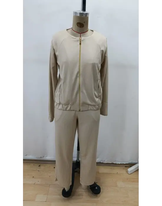 Kadın Uzun Kollu önden Fermuarlı Modal Ceket Ve Pantolon Ikili Takım