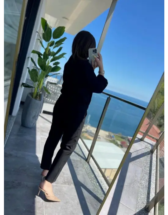 Kadın Uzun Kollu önden Fermuarlı Modal Ceket Ve Pantolon Ikili Takım