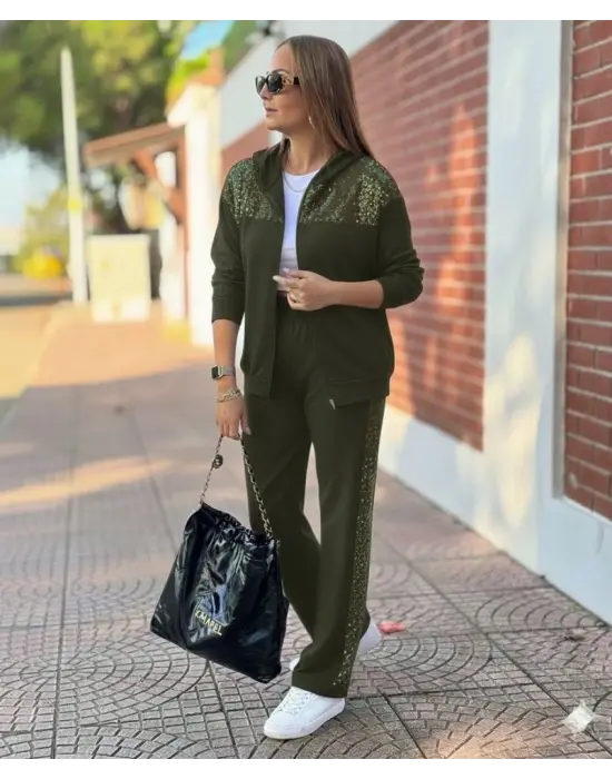 Kadın Uzun Kollu önden Fermuarlı Pul Payetli Alt üst Viskon Iki Iplik Takım