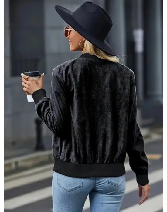 Kadın Uzun Kollu önden Fermuarlı Süet Ceket