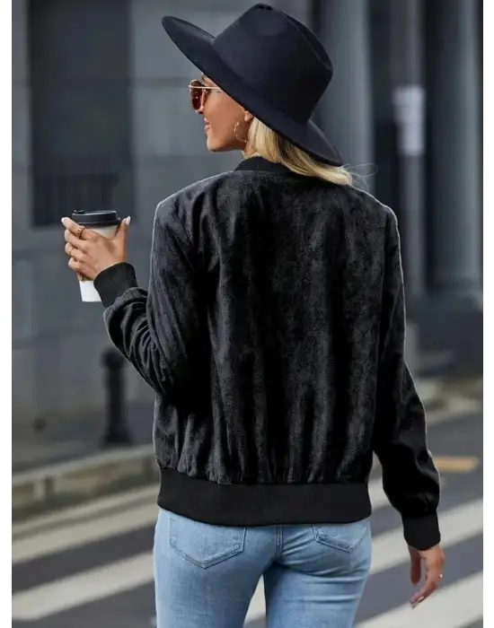 Kadın Uzun Kollu önden Fermuarlı Süet Ceket