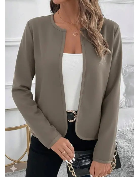 Kadın Uzun Kollu önü Açık Dalgıç Kısa Vizon Ceket