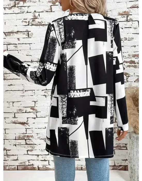 Kadın Uzun Kollu önü Açık Desenli Modal Kısa Ceket