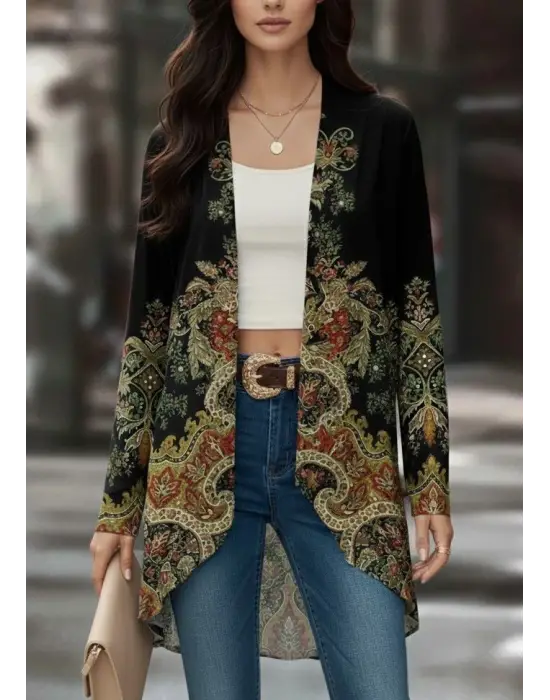 Kadın Uzun Kollu önü Açık Desenli şardonlu Dalgıç Ceket