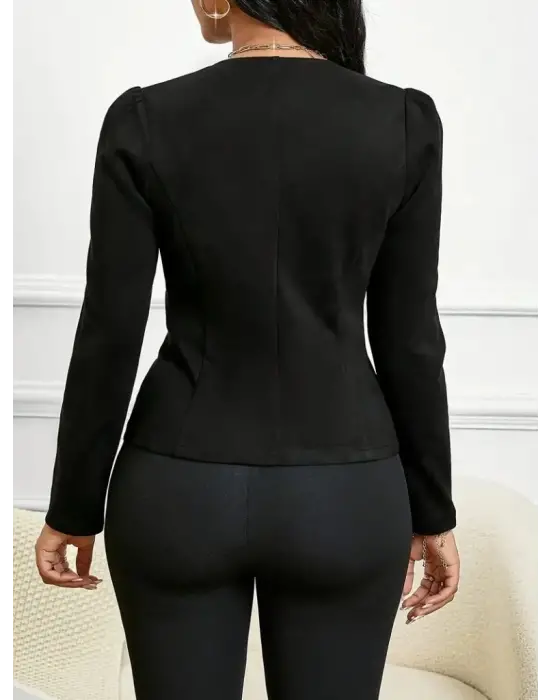 Kadın Uzun Kollu önü Açık Düğmeli Kısa Süet Ceket