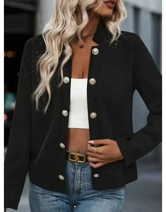 Kadın Uzun Kollu önü Açık Düğmeli Scuba Dalgıç Ceket