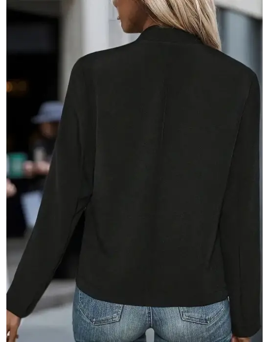 Kadın Uzun Kollu önü Açık Düğmeli Scuba Dalgıç Ceket