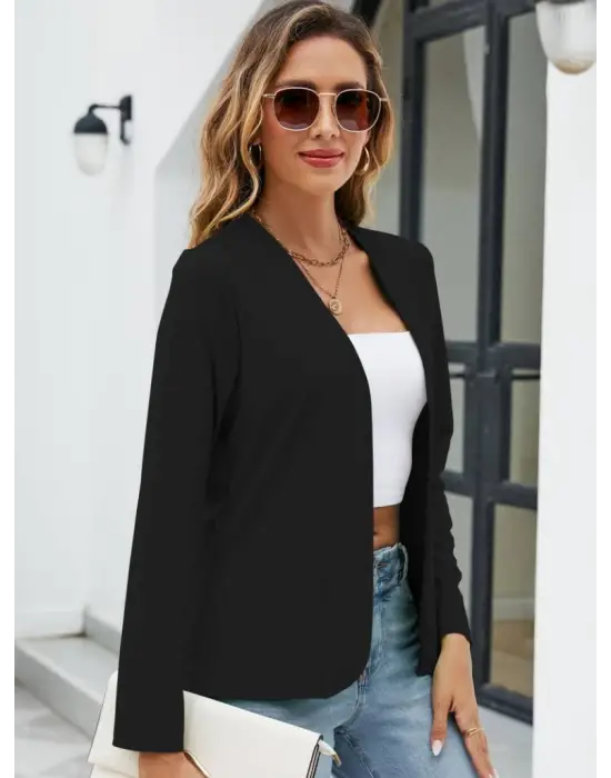 Kadın Uzun Kollu Açık Krep Blazer Ceket