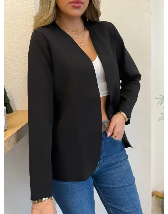 Kadın Uzun Kollu Açık Krep Blazer Ceket