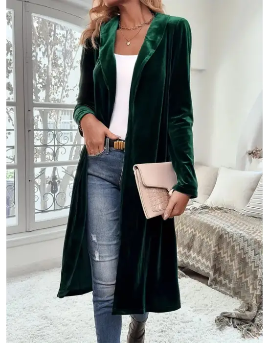 Kadın Uzun Kollu önü Açık Kolları Uzun Midi Ceket