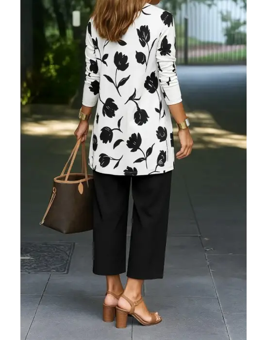 Kadın Uzun Kollu önü Açık Modal Ceket Kolsuz Viskon Iki Iplik Bluz Ve Pantolon üçlü Takım