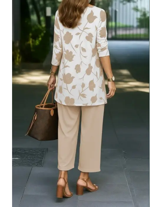 Kadın Uzun Kollu önü Açık Modal Ceket Kolsuz Viskon Iki Iplik Bluz Ve Pantolon üçlü Takım