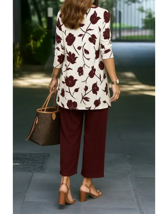 Kadın Uzun Kollu önü Açık Modal Ceket Kolsuz Viskon Iki Iplik Bluz Ve Pantolon üçlü Takım