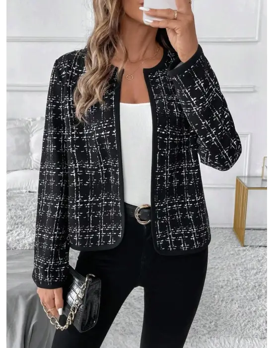 Kadın Uzun Kollu önü Açık şanel Kısa Ceket