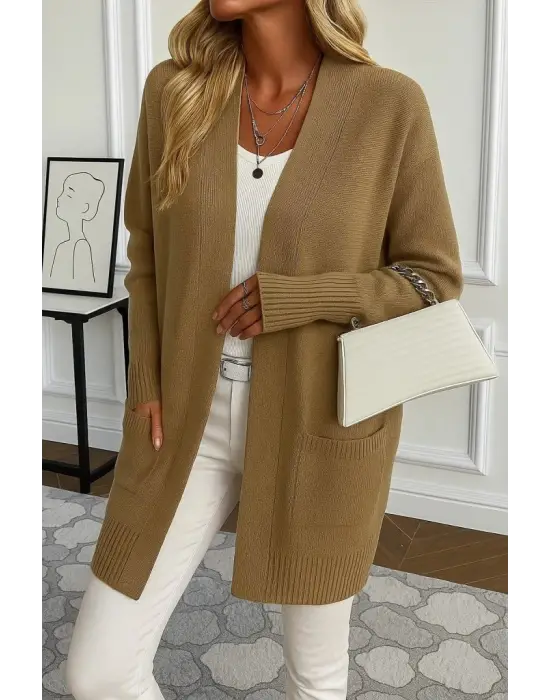 Kadın Uzun Kollu önü Açık Triko Hırka