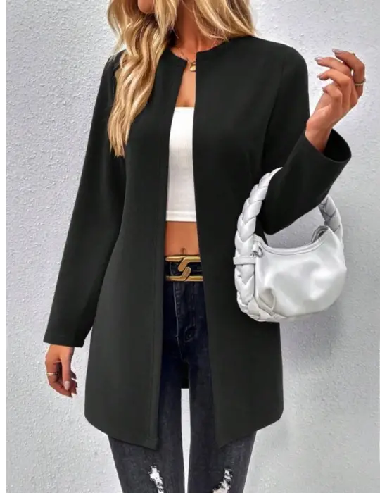 Kadın Uzun Kollu önü Açık Uzun Modal Ceket