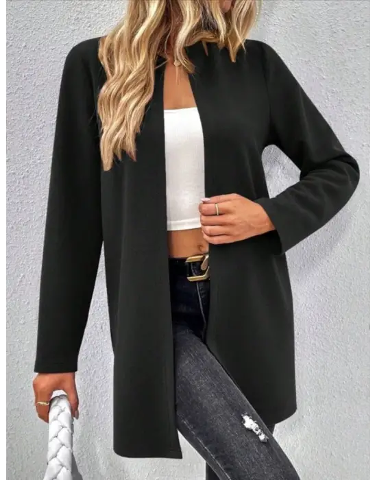 Kadın Uzun Kollu önü Açık Uzun Modal Ceket