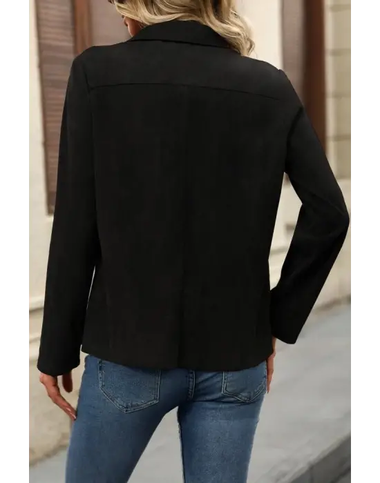 Kadın Uzun Kollu önü Açık Yakalı Süet Ceket