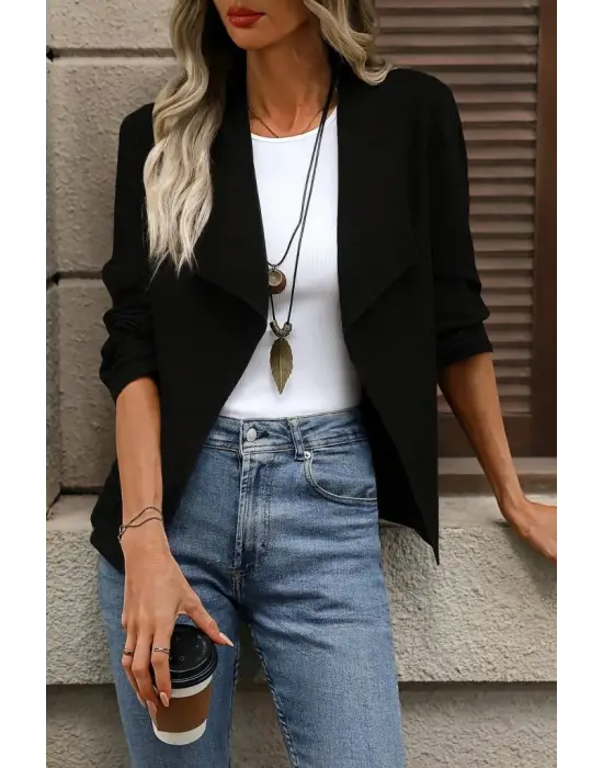 Kadın Uzun Kollu önü Açık Yakalı Süet Ceket