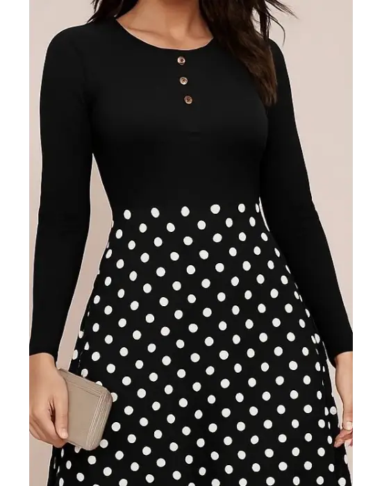 Kadın Uzun Kollu önü Düğmeli Viskon Bluz Eteği örme Maxi Krep Elbise