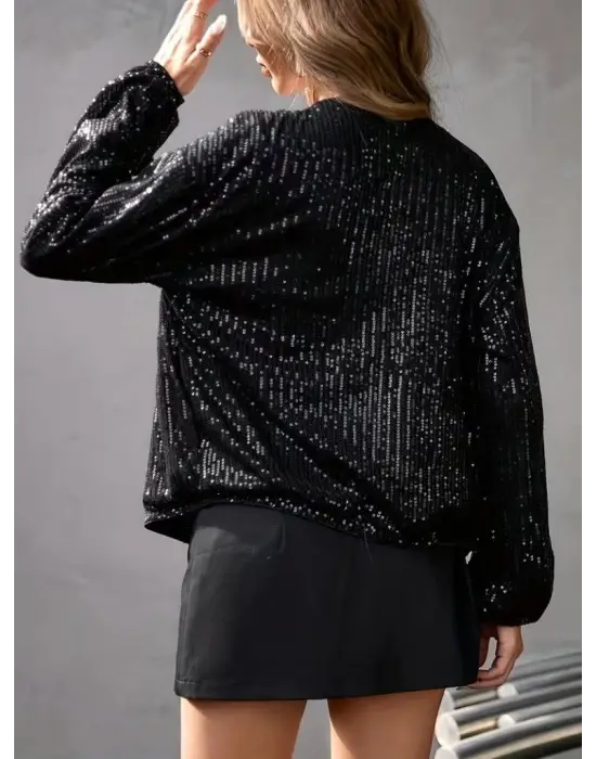 Kadın Uzun Kollu önü Fermuarlı Kısa Pulpayet Ceket