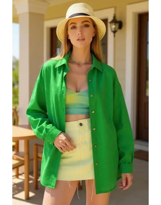 Omarı Modern ve Rahat Kadın Uzun Kollu Oversize Gömlek