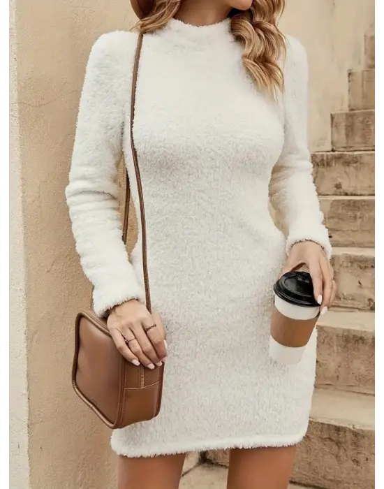 Kadın Uzun Kollu Peluş Mini Boy Elbise