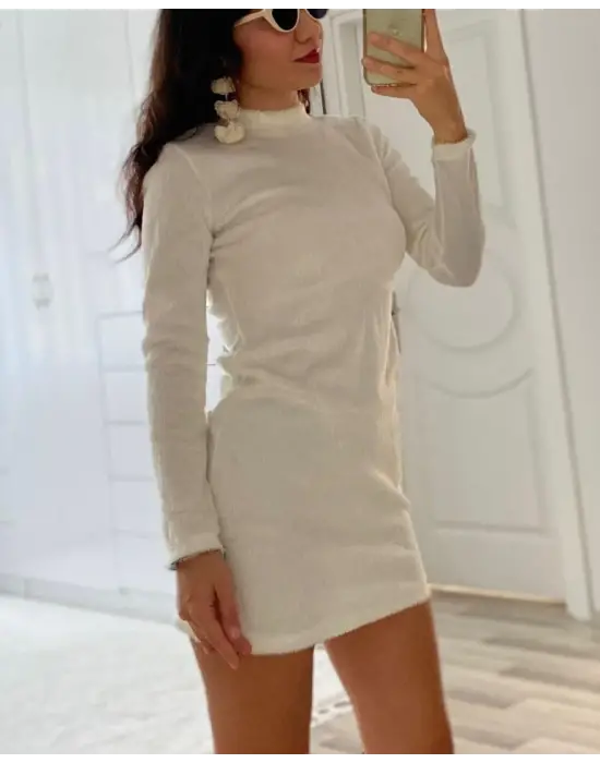 Kadın Uzun Kollu Peluş Mini Boy Elbise