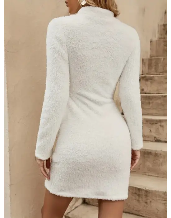 Kadın Uzun Kollu Peluş Mini Boy Elbise