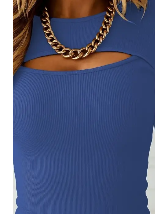 Kadın Uzun Kollu Pencere Detaylı Kaşkorse Bluz