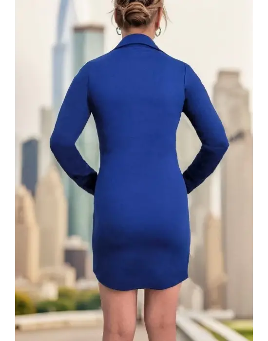 Omarı Zarif Kadın Mini Boy Elbise - Krep, Polo Yaka, Çıtçıtlı Düğme Detaylı