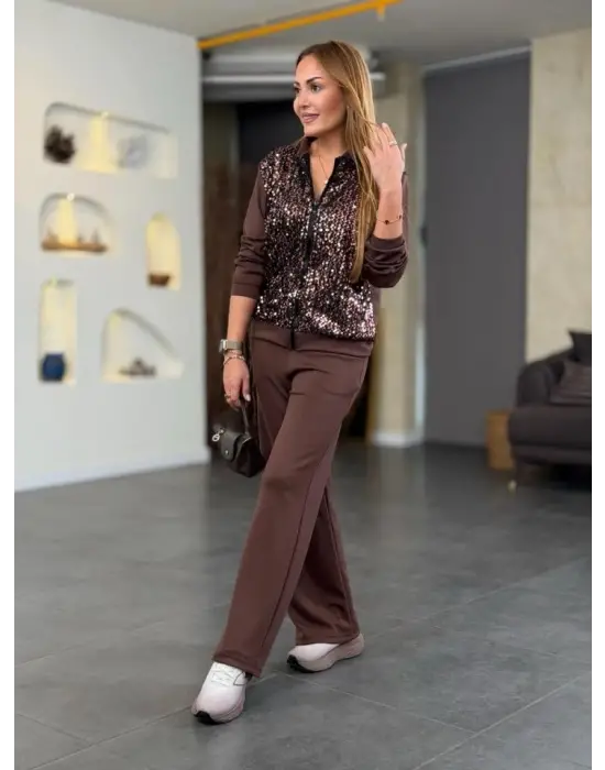 Çarpıcı Pul Payet Detaylı Kadın Takım