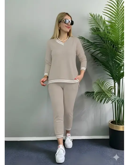 Kadın Uzun Kollu Ribana Detay Viskon Iki Iplik Ikili Takım