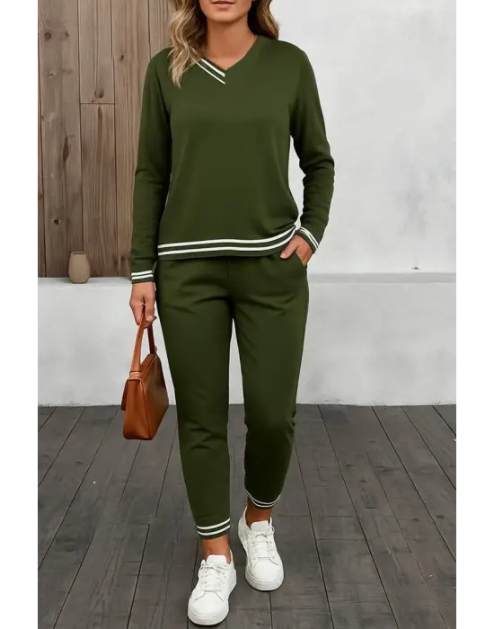 Kadın Uzun Kollu Ribana Detay Viskon Iki Iplik Ikili Takım