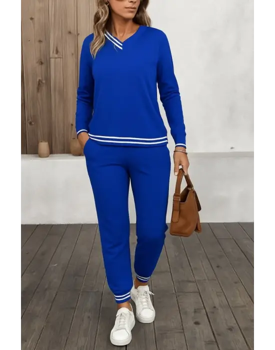 Kadın Uzun Kollu Ribana Detay Viskon Iki Iplik Ikili Takım