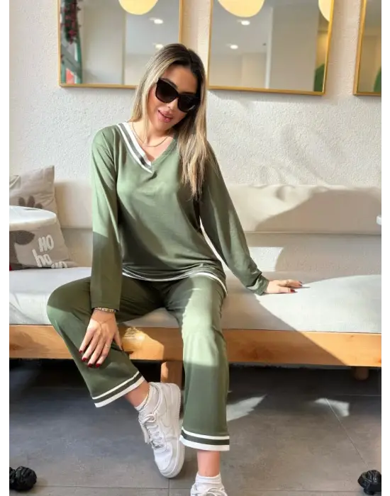 Kadın Uzun Kollu Ribana Detay Viskon Iki Iplik Ikili Takım