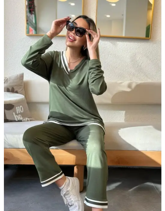 Kadın Uzun Kollu Ribana Detay Viskon Iki Iplik Ikili Takım