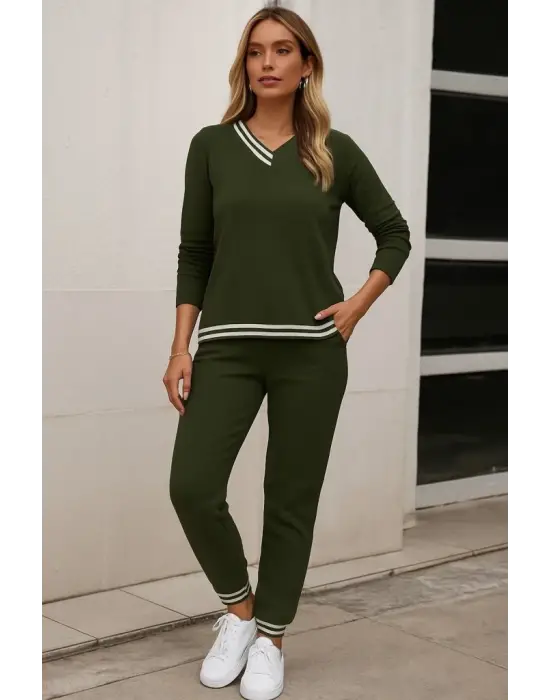 Kadın Uzun Kollu Ribana Detay Viskon Iki Iplik Ikili Takım