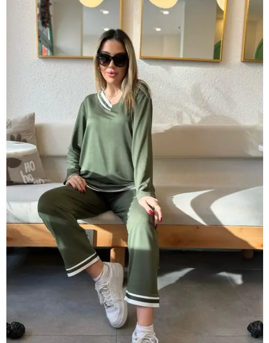 Kadın Uzun Kollu Ribana Detay Viskon Iki Iplik Ikili Takım