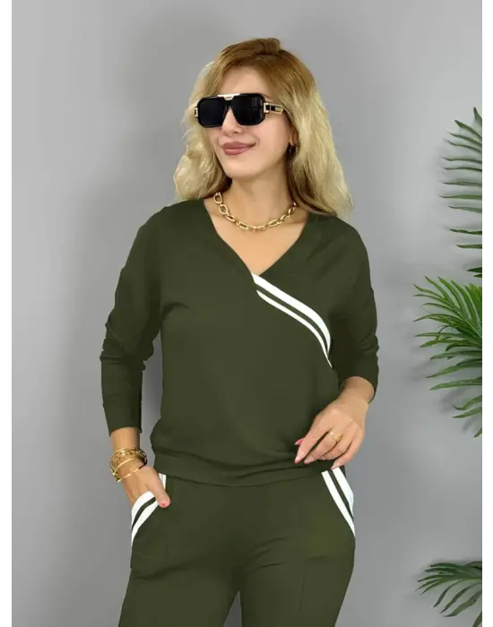 Kadın Uzun Kollu Ribana Detaylı Iki Iplik Penye Ikili Takım