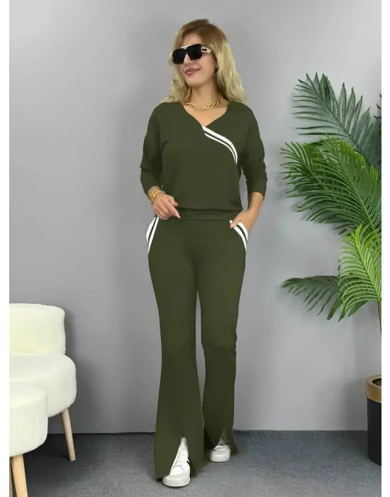 Kadın Uzun Kollu Ribana Detaylı Iki Iplik Penye Ikili Takım