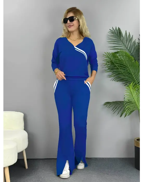 Kadın Uzun Kollu Ribana Detaylı Iki Iplik Penye Ikili Takım