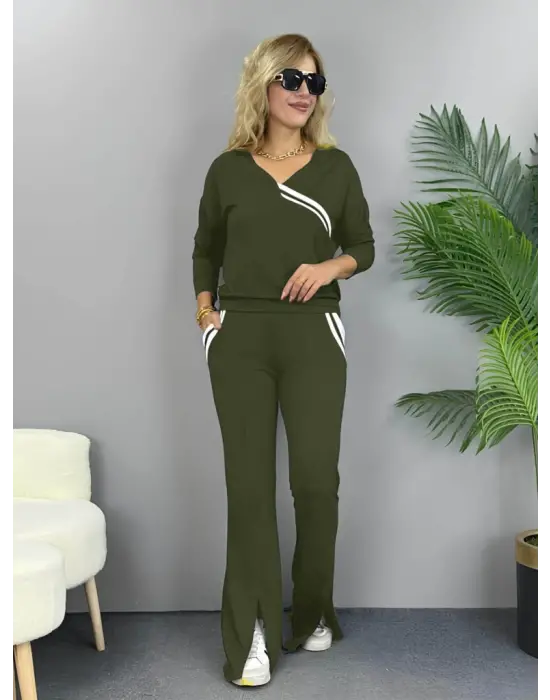 Kadın Uzun Kollu Ribana Detaylı Iki Iplik Penye Ikili Takım